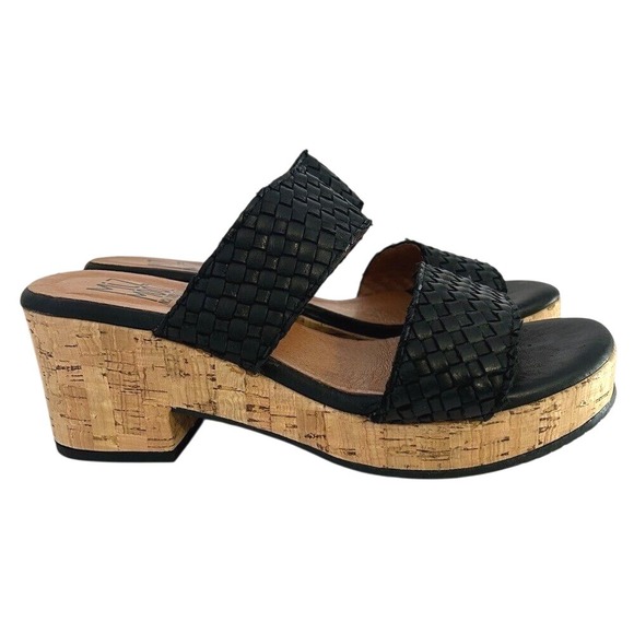 Miz Mooz‎ black woven leather platform slip on slide sandals wide 38eu 7.5/8 us - Picture 1 of 10